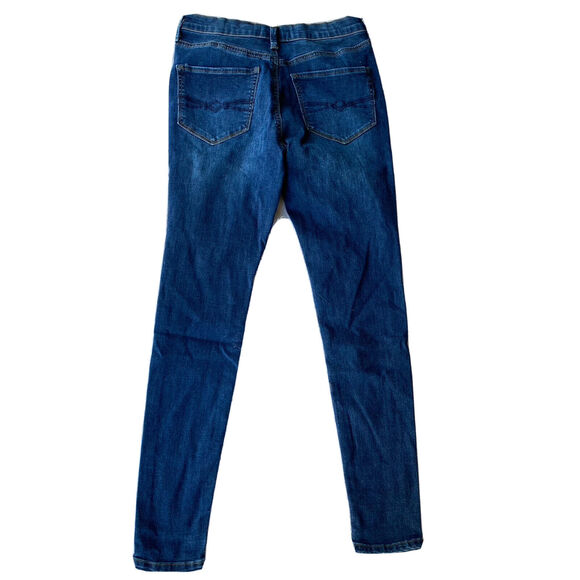 Mudd Jeans Sz 7 FLX Stretch Juniors High-Rise Legging Distressed Dark Wash Blue - Picture 6 of 11